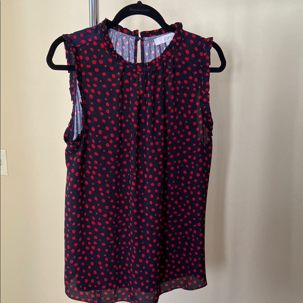 LOFT Women's Black and Red Polka Dot Top